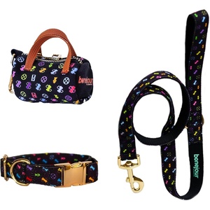 image:imageGreen Pet Bonejour Bundle White  Standard Size  Includes Bag Dispenser 960 Waste Bags Collar amp Leash in Signature Pooie Vuiton PrintBlack